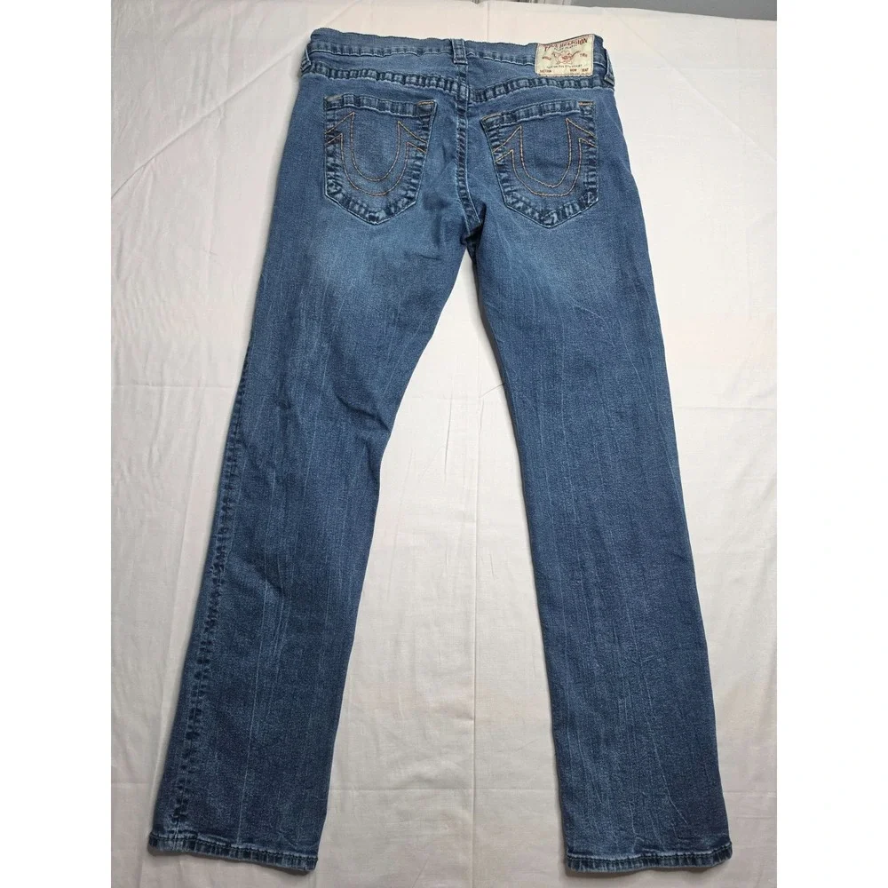 True Religion Ricky Jeans Men's 34 Blue Denim Stretch Relaxed Fit Straight Leg